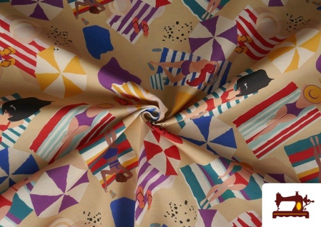 Vente en ligne de Tissu de Loneta Imprimé Femmes à la Plage et Parasols