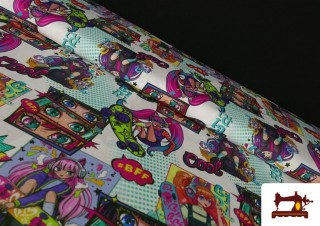 Tissu en coton d'anime style comic multicolore