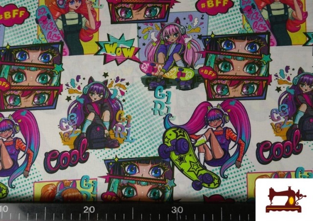 Acheter en ligne Tissu en coton d'anime style comic multicolore