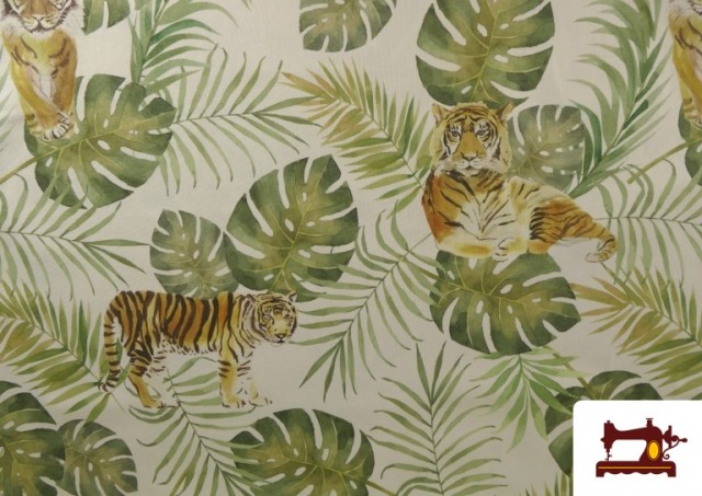 Acheter Tissu Loneta Imprimé Tigres et Feuilles Tropicales