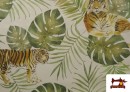 Vente de Tissu Loneta Imprimé Tigres et Feuilles Tropicales