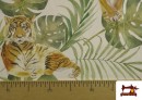 Acheter en ligne Tissu Loneta Imprimé Tigres et Feuilles Tropicales