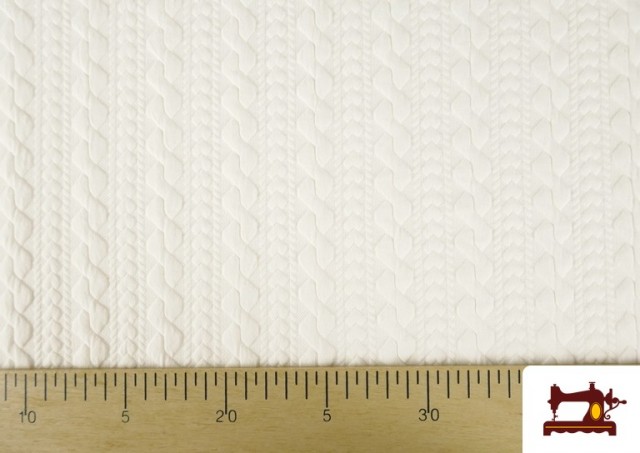 Tissu Maille pour Pull Tricot Tresse couleur Écru