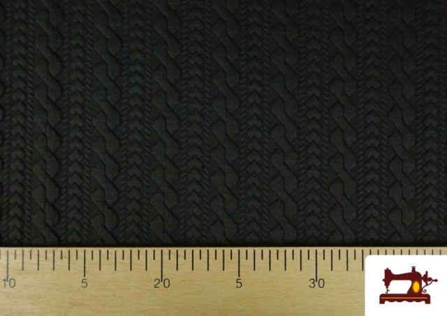 Tissu Maille pour Pull Tricot Tresse couleur Noir