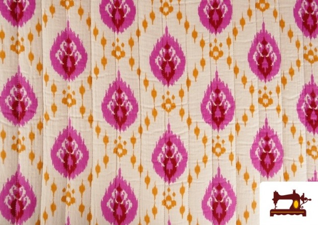 Tissu Mousseline de Coton Matelassé Réversible Ethnique Rose Floral
