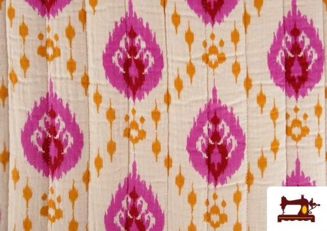 Vente de Tissu Mousseline de Coton Matelassé Réversible Ethnique Rose Floral