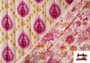 Acheter en ligne Tissu Mousseline de Coton Matelassé Réversible Ethnique Rose Floral