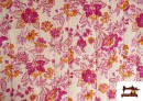 Vente en ligne de Tissu Mousseline de Coton Matelassé Réversible Ethnique Rose Floral