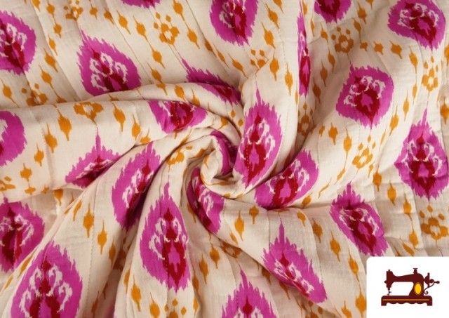 Tissu Mousseline de Coton Matelassé Réversible Ethnique Rose Floral