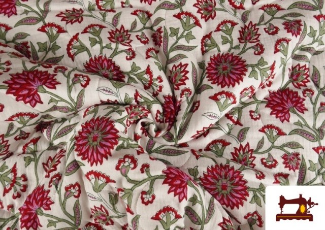 Vente en ligne de Tissu Mousseline de Coton Matelassé Réversible Floral