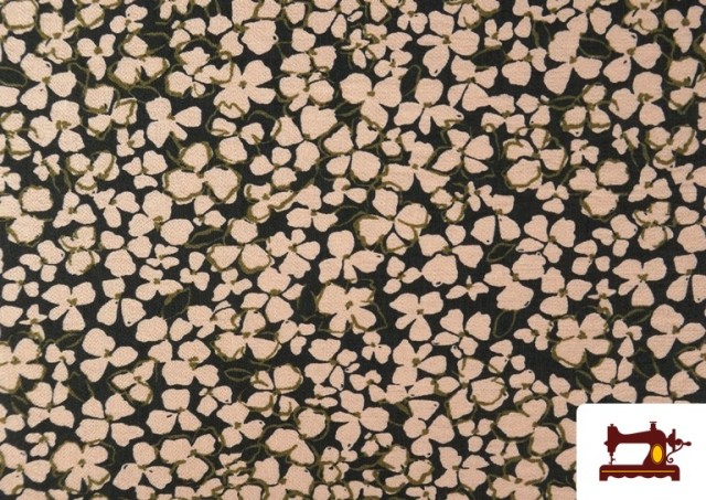 Vente de Tissu Viscose Froissée Fleurs Rose Pâle