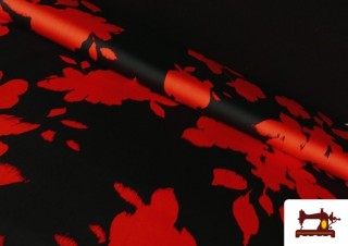 Tissu viscose satinée imprimé fleurs pressées couleur Rouge