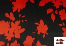 Tissu viscose satinée imprimé fleurs pressées couleur Rouge