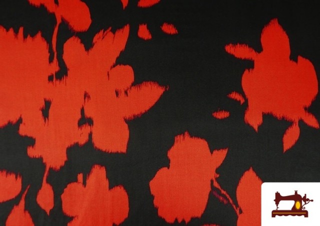 Acheter Tissu viscose satinée imprimé fleurs pressées couleur Rouge