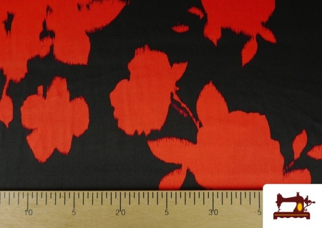 Acheter en ligne Tissu viscose satinée imprimé fleurs pressées couleur Rouge