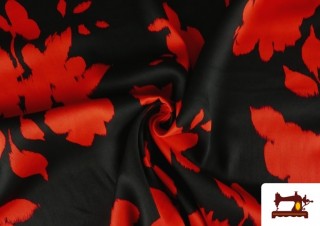 Vente en ligne de Tissu viscose satinée imprimé fleurs pressées couleur Rouge