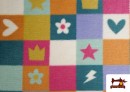 Vente de Tissu Coraline Polaire Douce au Toucher Imprimé Carreaux, Cœurs et Fleurs