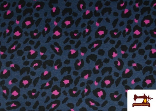 Acheter Tissu Sweat Gratté Imprimé Léopard Fuchsia et Bleu