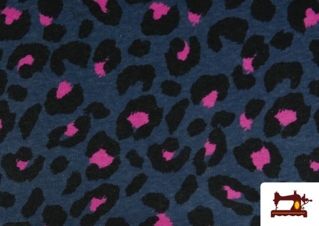 Vente de Tissu Sweat Gratté Imprimé Léopard Fuchsia et Bleu