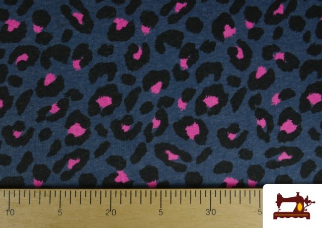 Acheter en ligne Tissu Sweat Gratté Imprimé Léopard Fuchsia et Bleu
