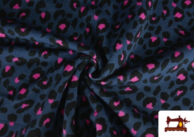Vente en ligne de Tissu Sweat Gratté Imprimé Léopard Fuchsia et Bleu