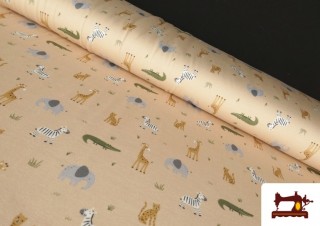 Tissu Jersey Imprimé Animaux Fond Beige Tissu Jersey Imprimé Animaux Fond Beige