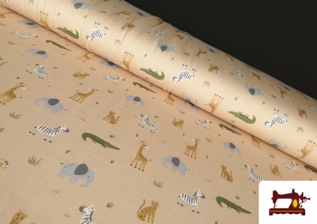 Tissu Jersey Imprimé Animaux Fond Beige