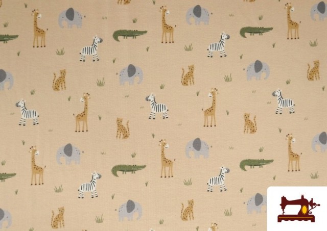 Acheter Tissu Jersey Imprimé Animaux Fond Beige