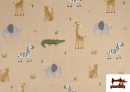 Vente de Tissu Jersey Imprimé Animaux Fond Beige