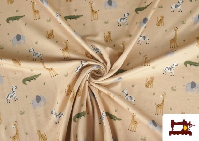 Vente en ligne de Tissu Jersey Imprimé Animaux Fond Beige