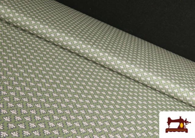 Tissu Popeline Imprimé Bordure Florale Verte
