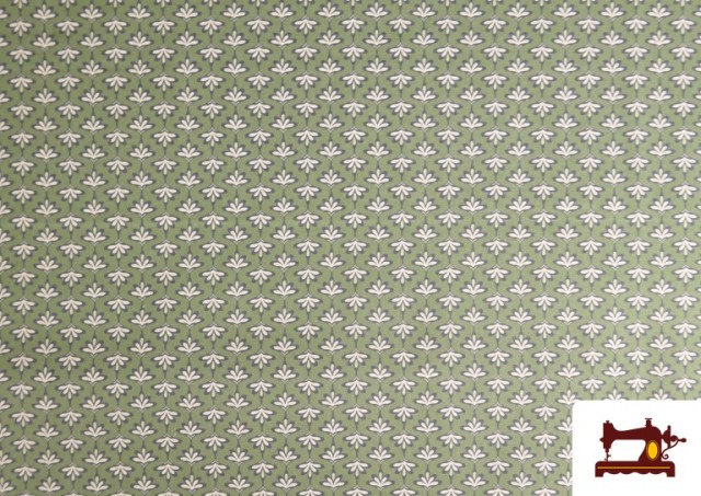 Acheter Tissu Popeline Imprimé Bordure Florale Verte