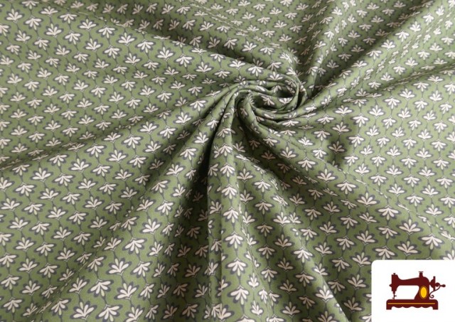 Tissu Popeline Imprimé Bordure Florale Verte