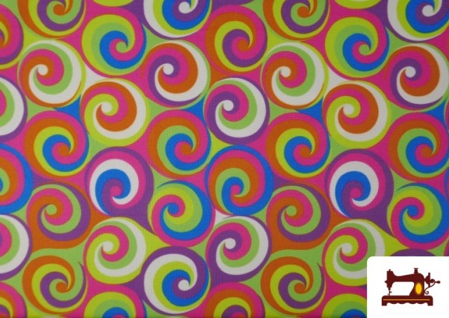 Vente de Tissu Stretch Imprimé Spirales Multicolores