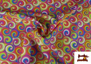 Acheter en ligne Tissu Stretch Imprimé Spirales Multicolores