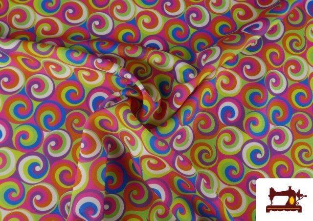 Acheter en ligne Tissu Stretch Imprimé Spirales Multicolores