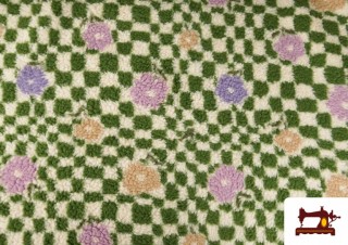 Tissu Bouclé Mouton Imprimé à Carreaux et Fleurs Colorées Tissu Bouclé Mouton Imprimé à Carreaux et Fleurs Colorées