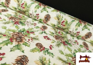 Tissu Loneta de Noël Pommes de Pin Largeur 140 cm