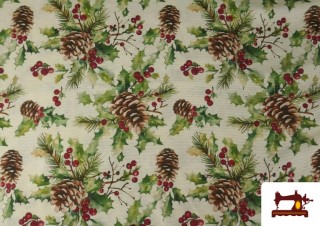 Acheter Tissu Loneta de Noël Pommes de Pin Largeur 140 cm