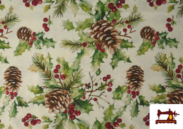 Vente de Tissu Loneta de Noël Pommes de Pin Largeur 140 cm