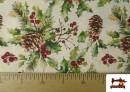 Acheter en ligne Tissu Loneta de Noël Pommes de Pin Largeur 140 cm