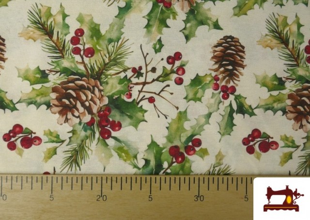 Acheter en ligne Tissu Loneta de Noël Pommes de Pin Largeur 140 cm