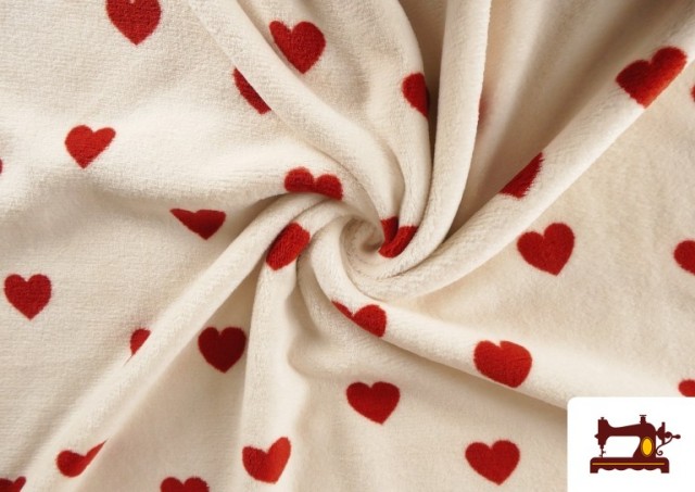 Acheter en ligne Tissu Coralina Polaire Doux au Toucher Imprimé Cœurs Rouges