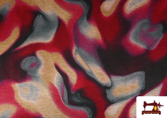 Vente en ligne de Tissu jersey roma imprimé effets aquarelle tons terre couleur Grenat