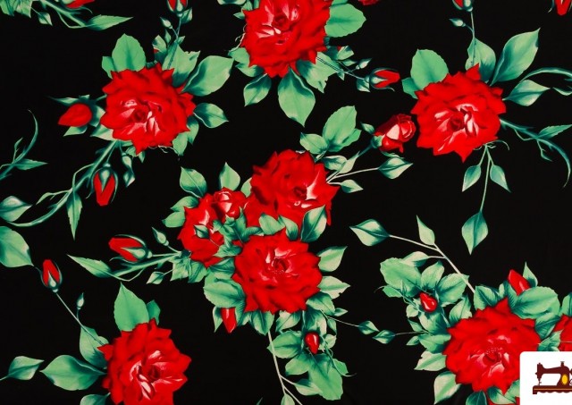 Tissu avec Imprimé Floral Oeillets et Roses Flamenco