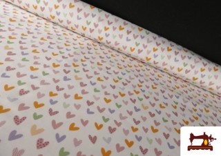 Tissu en Coton Cœurs Multicolores Enfant