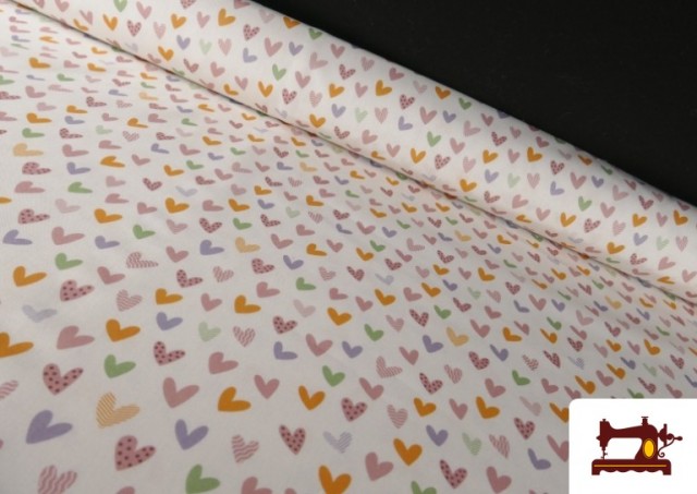 Tissu en Coton Cœurs Multicolores Enfant