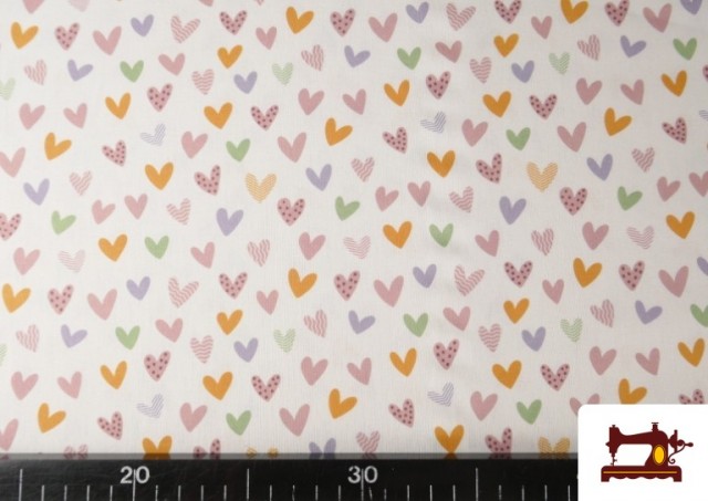 Acheter en ligne Tissu en Coton Cœurs Multicolores Enfant