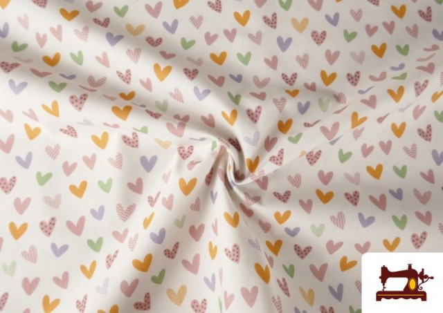 Vente en ligne de Tissu en Coton Cœurs Multicolores Enfant