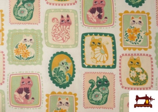 Vente de Tissu en Coton Motifs Timbres de Chats Amusants Enfant